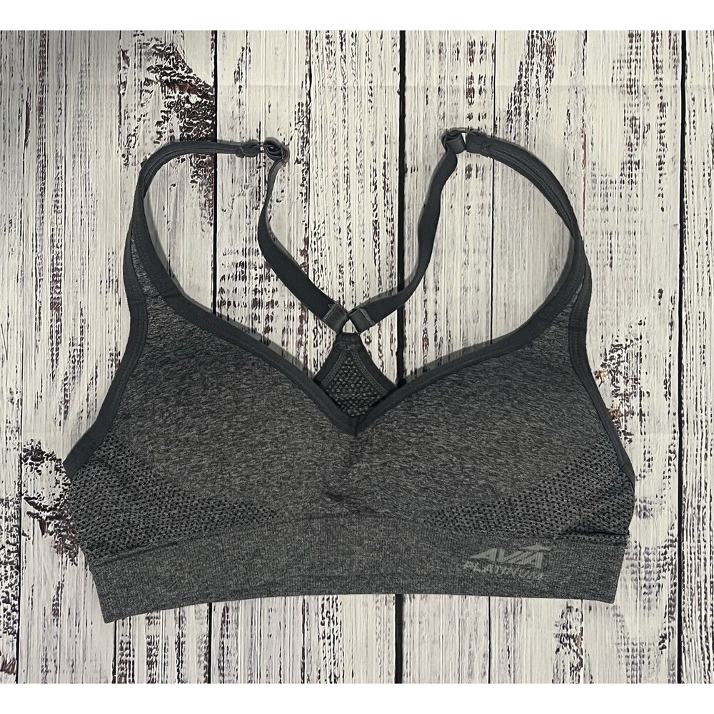 Avia Platinum Seamless Heather Gray Racerback Sports Bra Adjustable Straps S/M